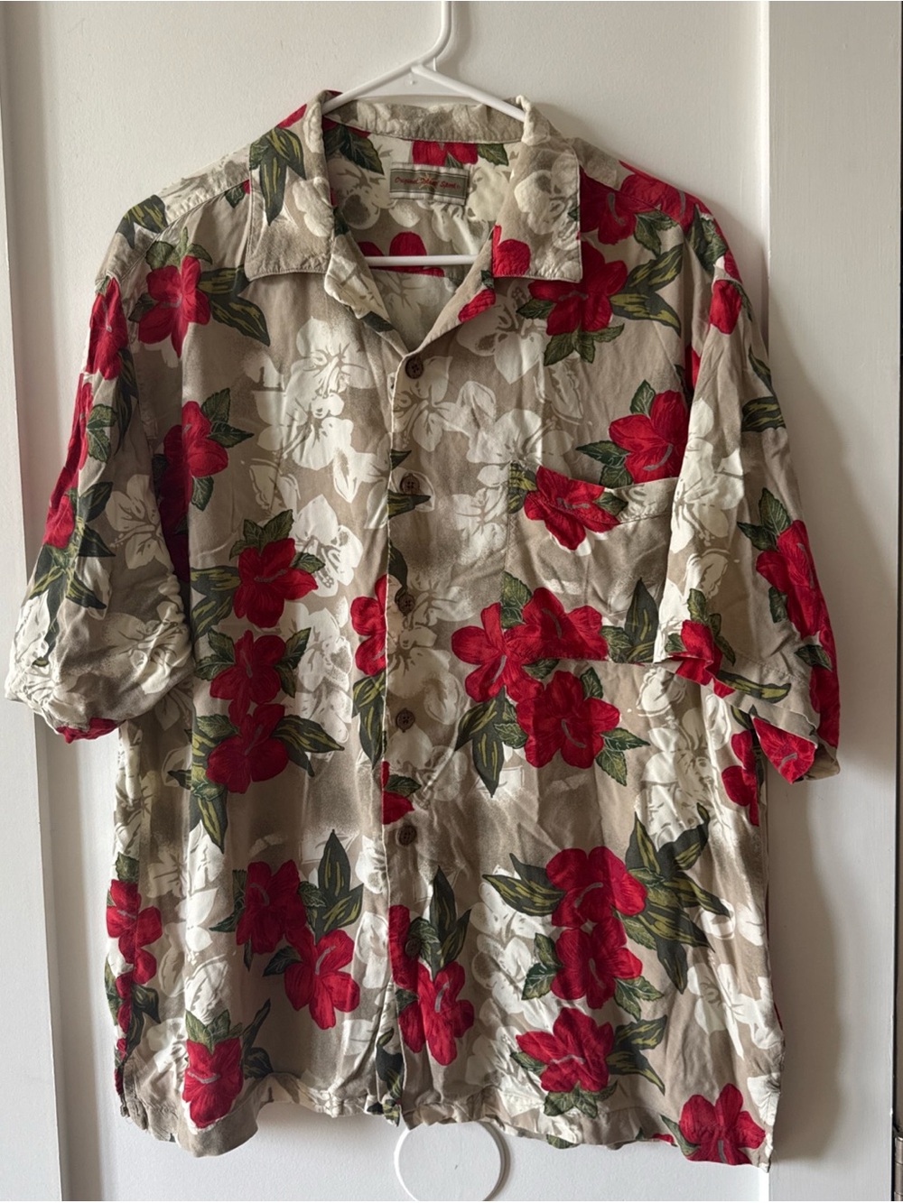 Original Island Sport Men’s Floral Hawaiian Red Tropical Shirt Size X-Large XL